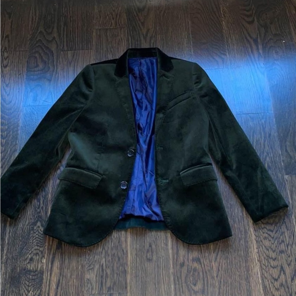 Kids Dark Green Velvet Blazer
